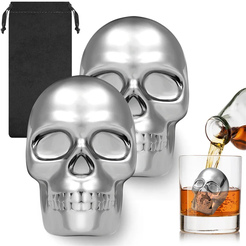 Beer Wine Hobby - Wiederverwendbare 2er-Set Skelett-Kopf Whisky-Steine für Zuhause,