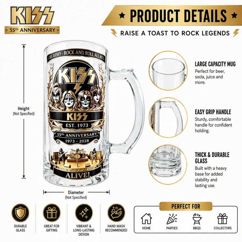 Beer Mug Handled - 55. Jubiläum KISS Rockband Bierkrug Wasserdichter