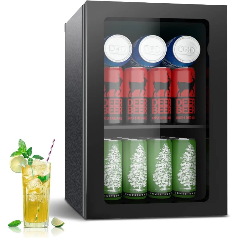 Wine Beer Mini Fridge - 24-Dosen-Minikühlschrank mit Glastür, 0,9 Kubikfuß Getränkekühler
