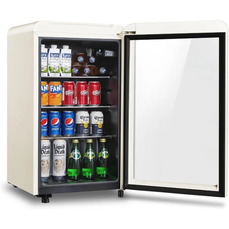 Wine Beer Mini Fridge - Retro-Getränkekühlschrank, 3,2 Cu.ft, Mini-Kühlschrank mit Glastür