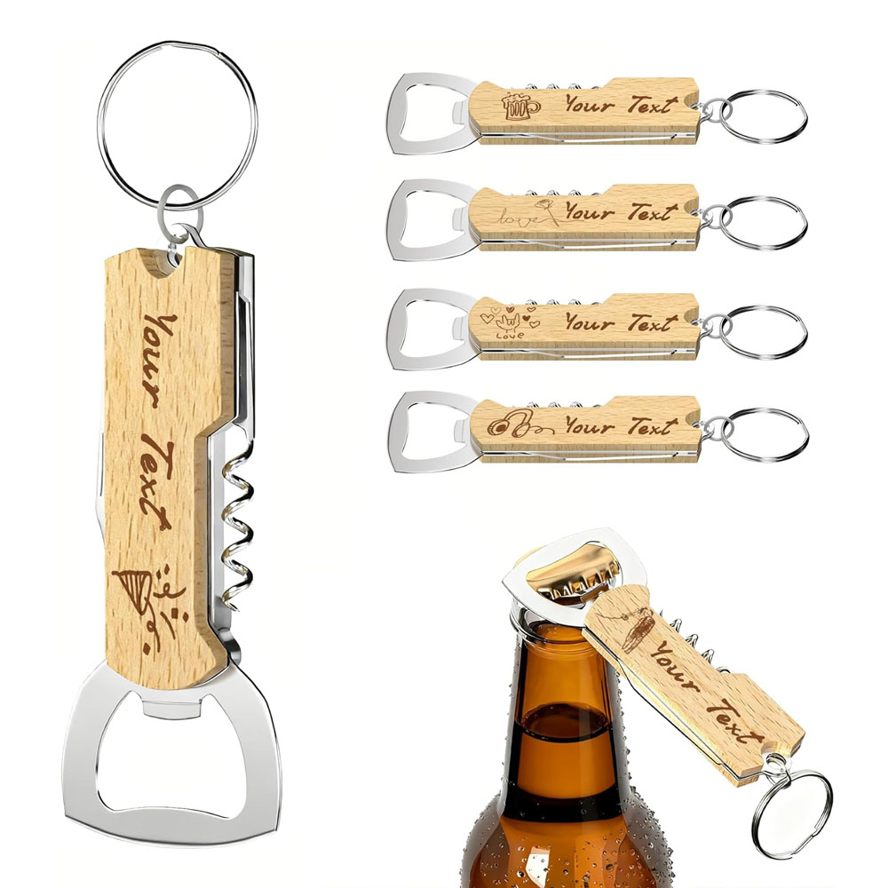 Beer Wine Hobby - Individuell gravierter Logo-Flaschenöffner-Schlüsselanhänger für Hochzeitsgeschenke, Weingereile,
