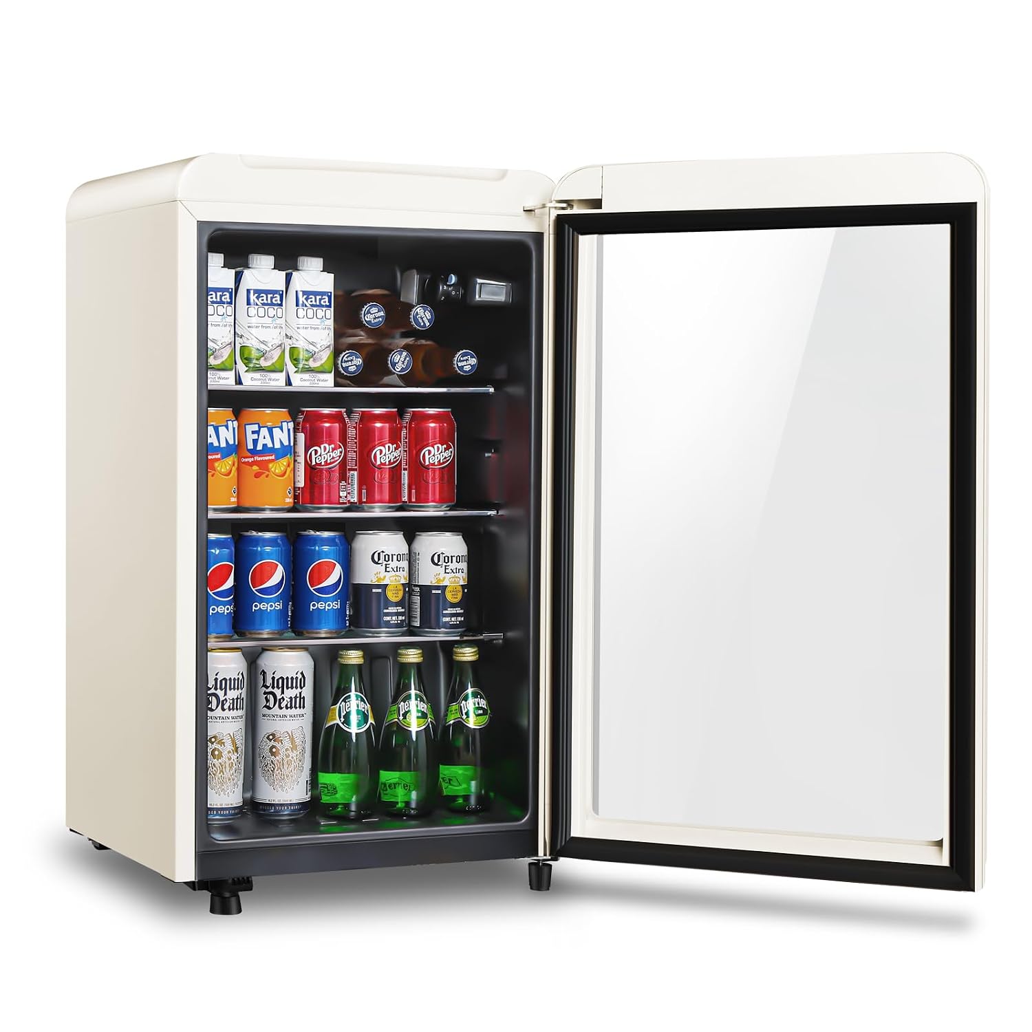 Wine Beer Mini Fridge - Retro-Getränkekühlschrank, 3,2 Cu.ft Mini-Kühlschrank mit Glastür